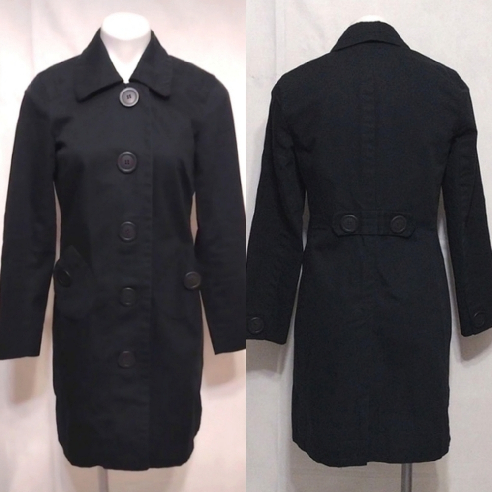 INC Black Cotton Trench Coat Small Lightweight Button Front Spring Fall Jacket - Picture 5 of 16